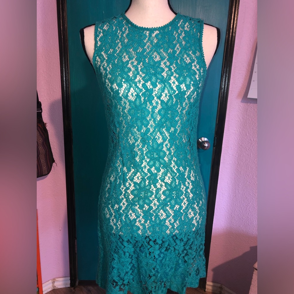 3/$12 Turquoise Boho Lace Dress/ Bikini Cover - Picture 2 of 7